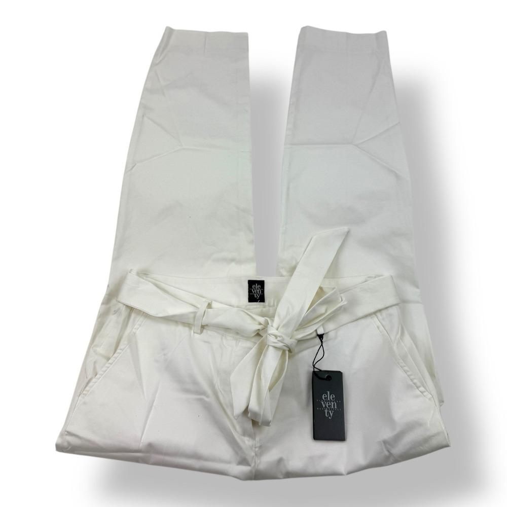 Eleventy White Cotton‎ Elastane Belted Flat Front Slack Pants Women's US 8 EU 46